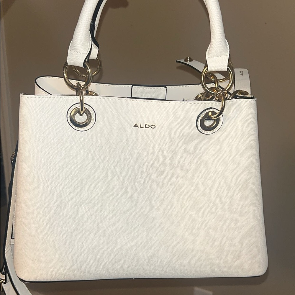 ALDO Cream Satchel with Gold Accents